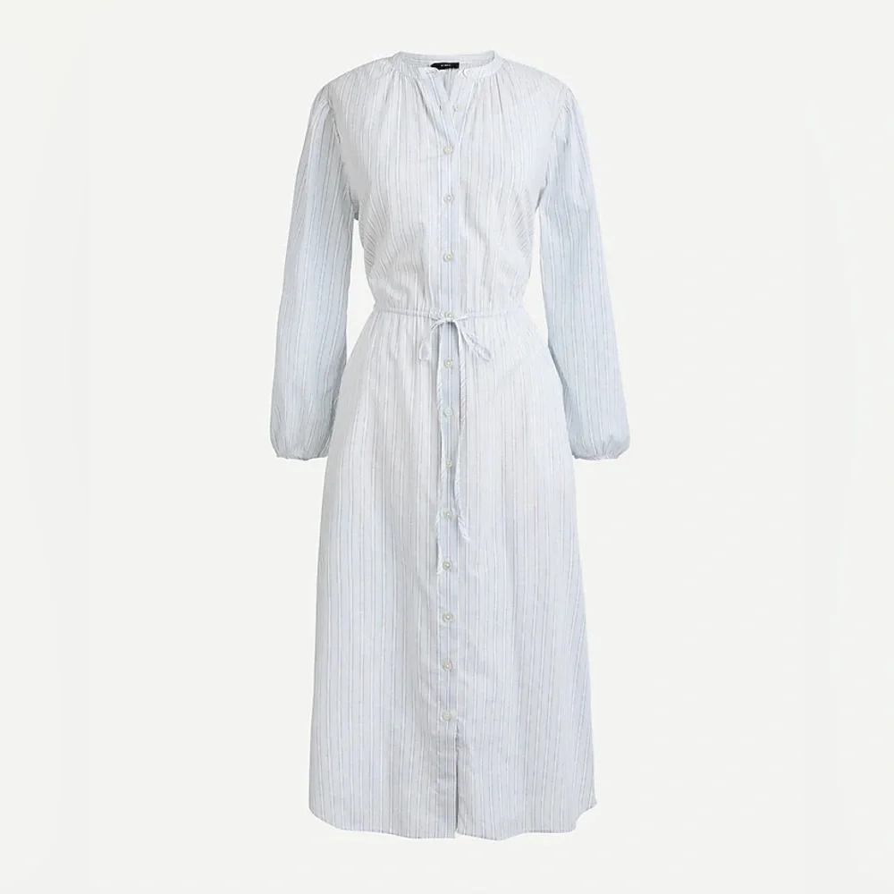 J.Crew Tie-waist Cotton Voile Midi Sheer Blue Deck Stripe Shirt Dress Preppy 4